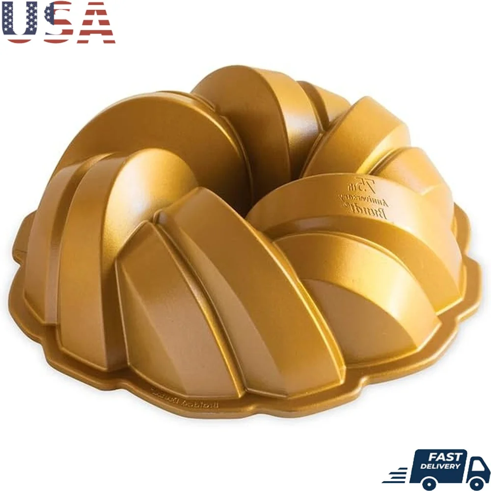 

NW 95577 75th Anniversary Braided Rope Bundt Cake Pan Gold 12 Cup Capacity