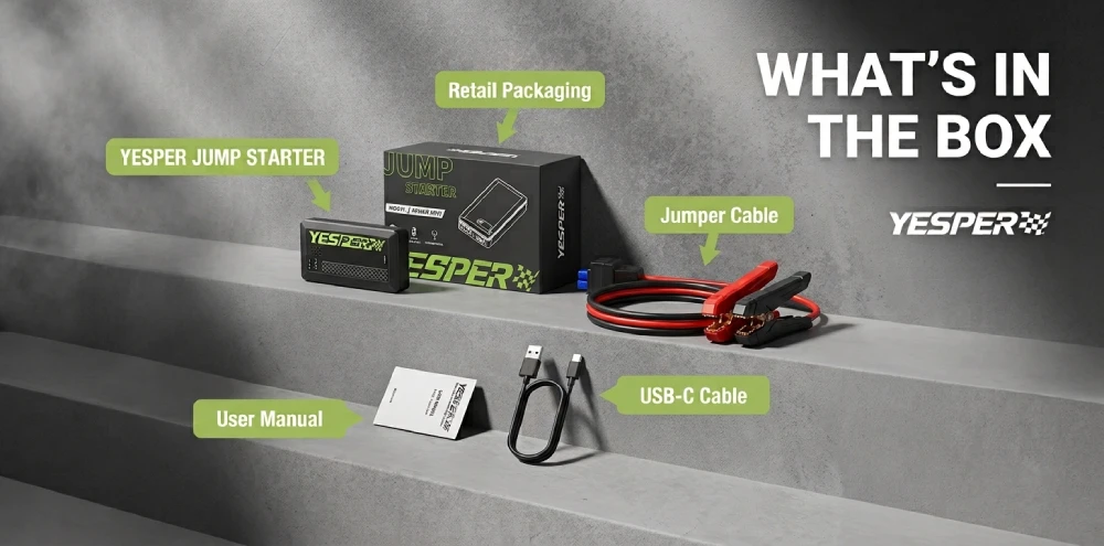 YESPER 1500A Jump Starter ARMOR Mini 12V Car Battery Emergency Boosters 12000mAh Power Bank for Car Motorcycle SUV Truck 7/5.5L