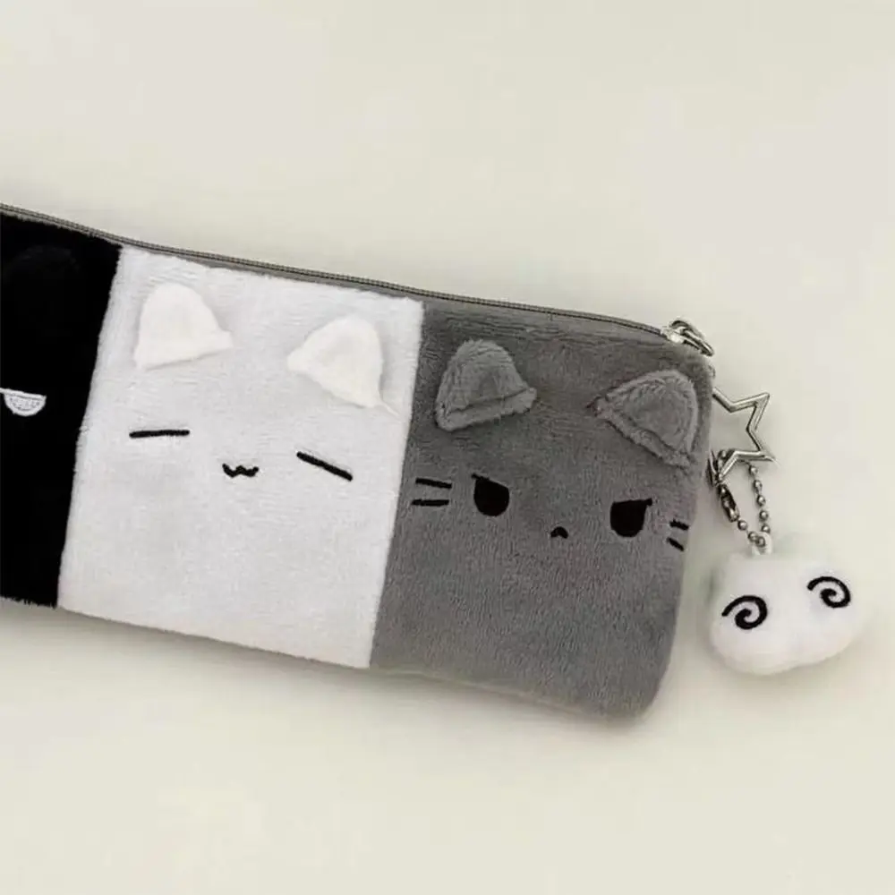INS Pen Bag Kitten Black White Grey Pencil Case Large Capacity Portable Stationery Pouch School Supplies