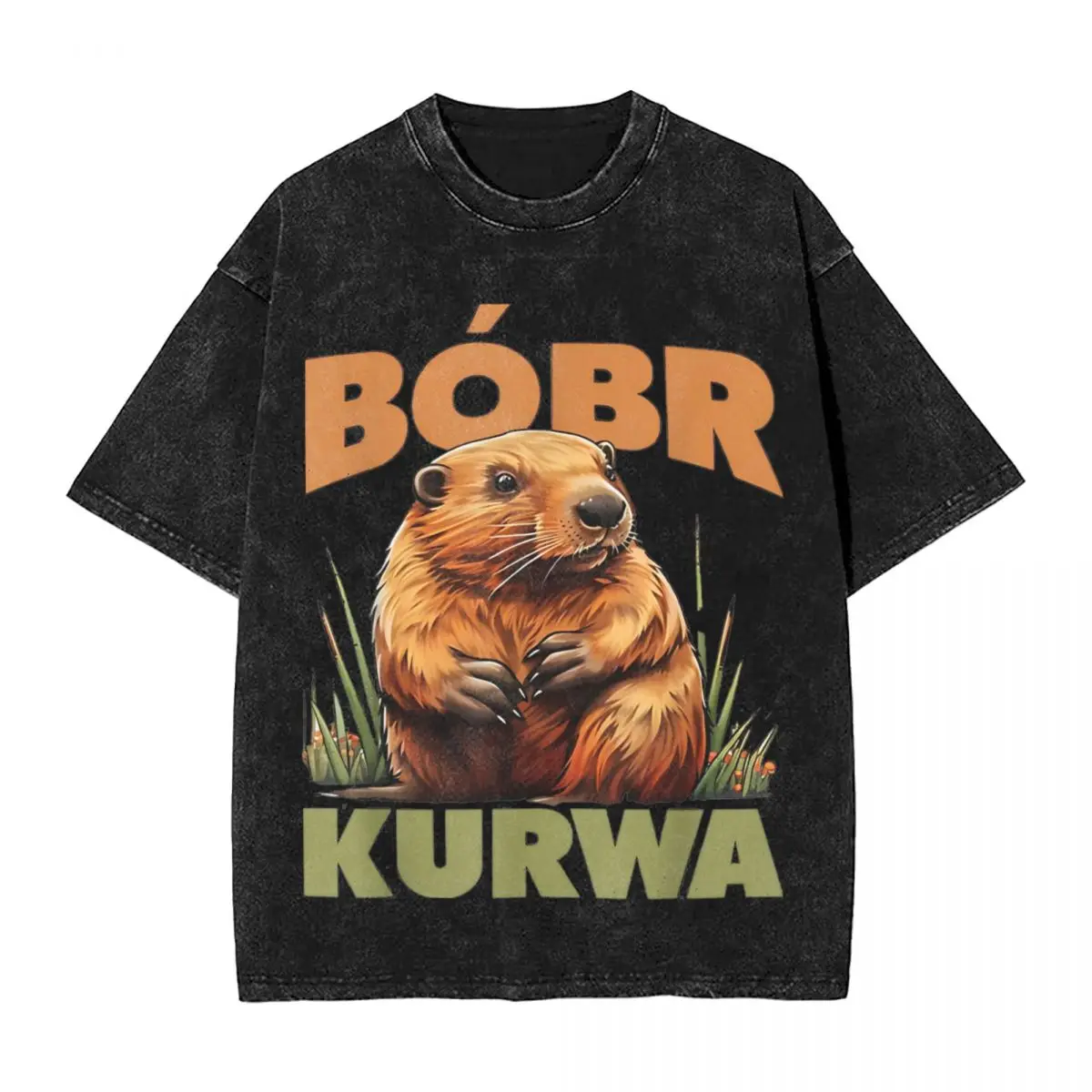 Washed T Shirts Bobr Kurwa Hip Hop Vintage T-Shirts Harajuku Bober Beaver Bobr Streetwear Summer Tees Men Women Tops