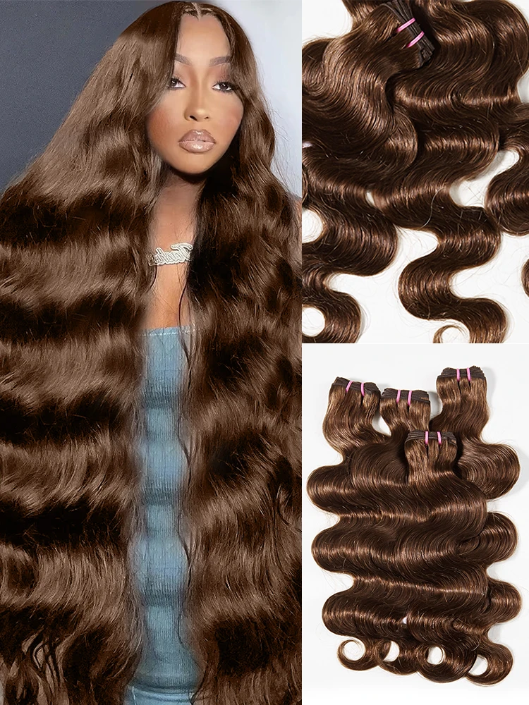 20 22 24 Inch Chocolate Brown Body Wave Human Hair Bundles 100% Unprocessed Quick Weave Soft Sewn In Hair Extensions for Women High-quality Vietnamese Weaving