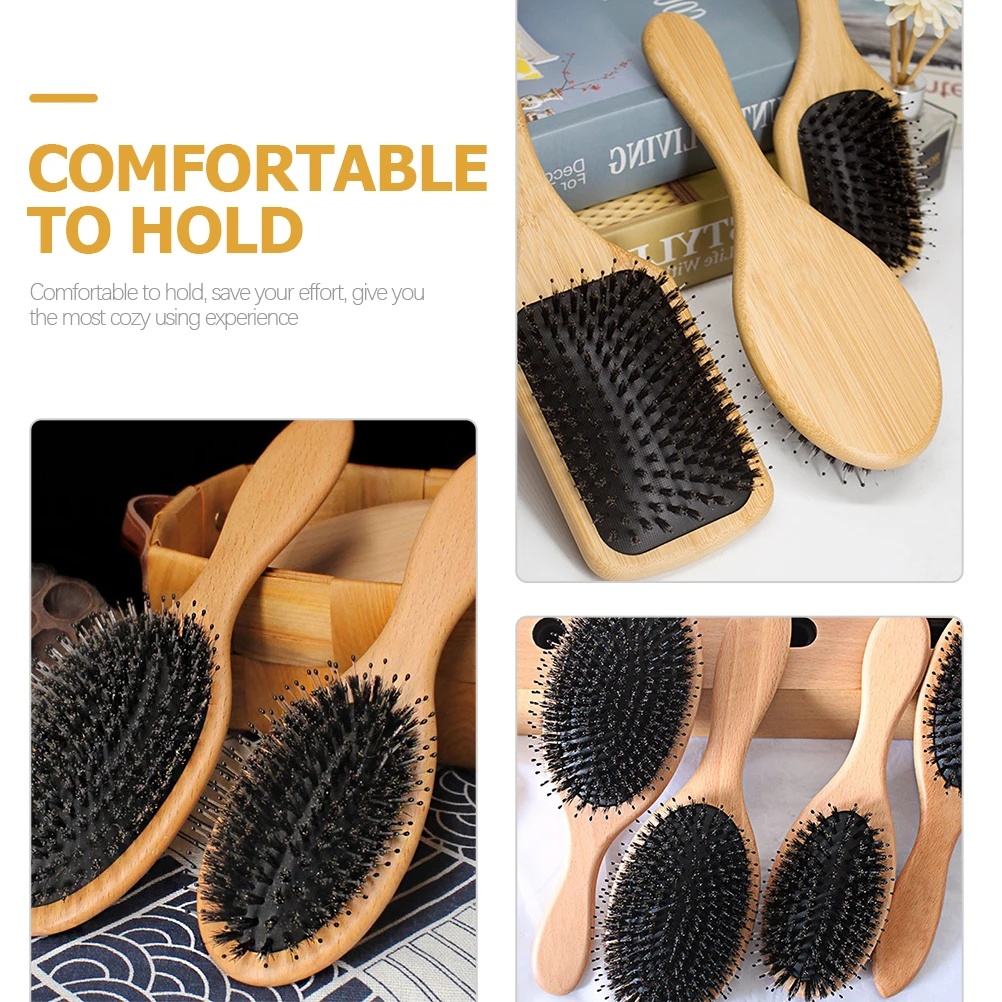 

Solid Wood Comb Hair Brush Boar Bristle Massage Women Styling Salon Tools Birch Rubber Gentle Scalp Care Nylon Pig Hair