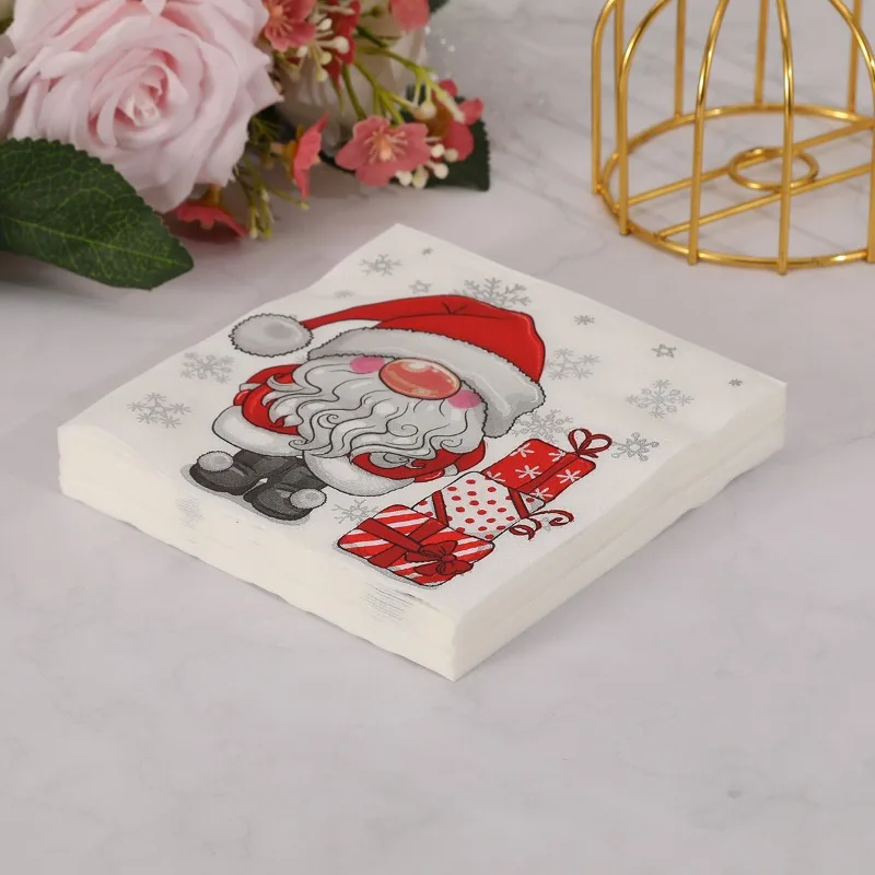20pcs 25cm 3Layer New Small Cartoon Santa Claus Napkins Christmas Party Decoration Paper DIY Decoupage Paper
