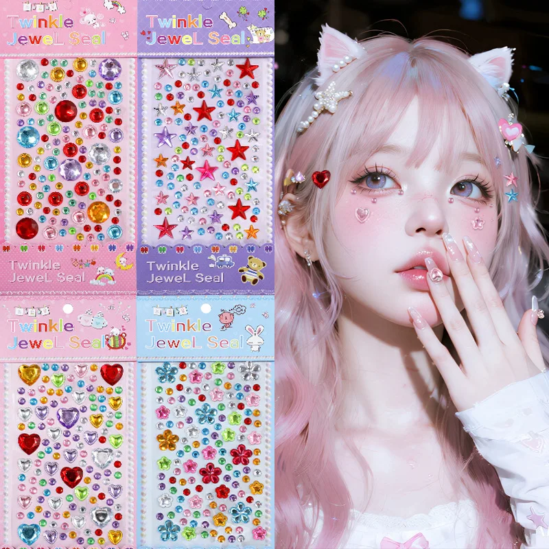 

Sweet American Colorful Star Stickers for Kids DIY Crystal Diamond Heart Seals for Crafts Glitter Scrapbook Journal Sticker