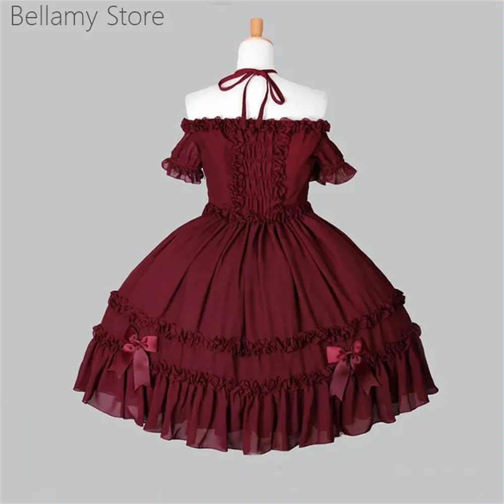 Tailored Gothic Lolita one-shoulder bow pleated lace gauze skirt dress