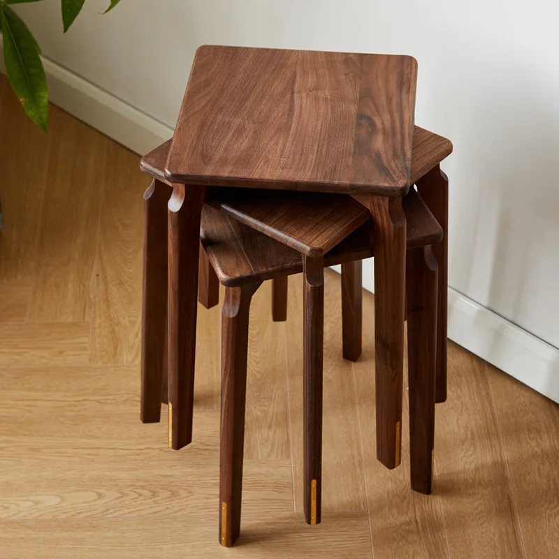 Modern Style Black Walnut Wooden Stools Backless Chairs Stacking for Living Room Dining Room Bedroom Walnut