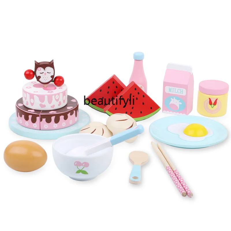 

Wooden children's toy teapot birthday cake girl simulation kitchen set