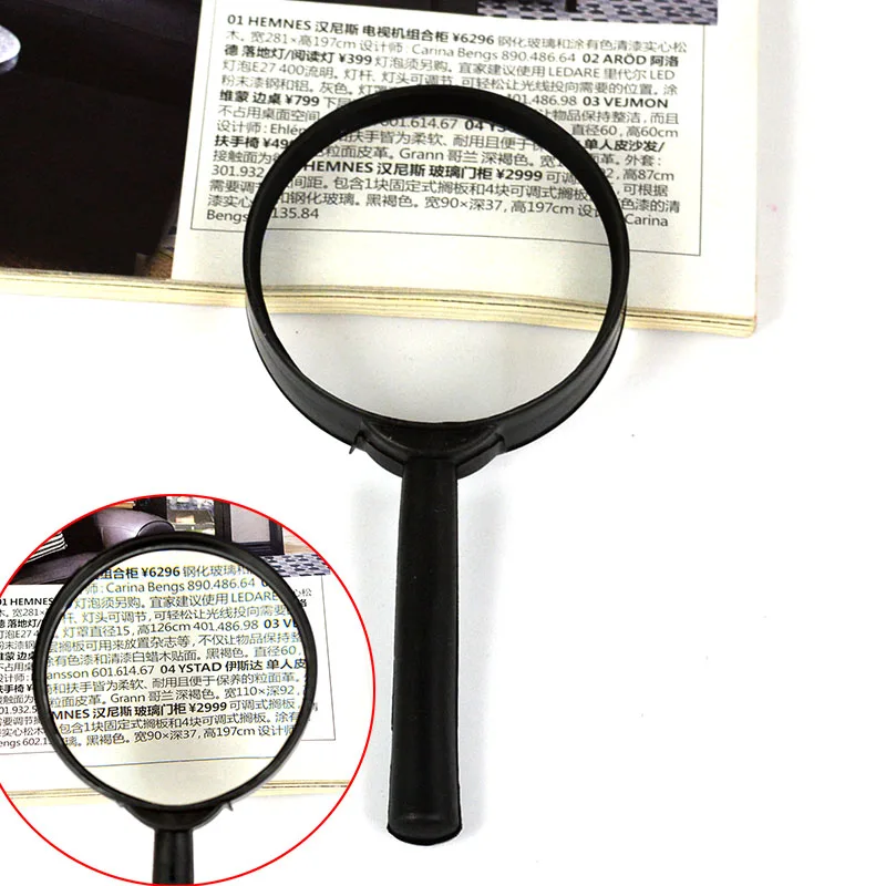 Handheld Jewelry Reading Loupe 5X Magnifying Glass Zoomer Magnifier 60mm Lens Black