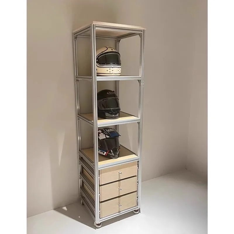 

Industrial style aluminum profile marine plate high cabinet with drawer entry living room locker with wheel movable display