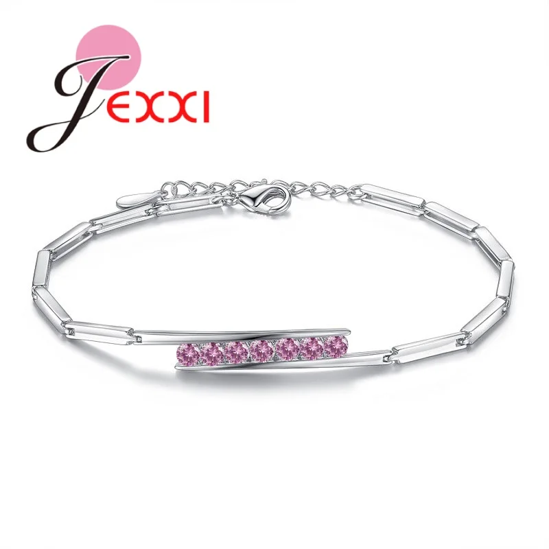 Geometric Genuine 925 Sterling Silver Women Girls Charming Bracelets Jewelry With AAA Zircon Stones 2 Colors Optional