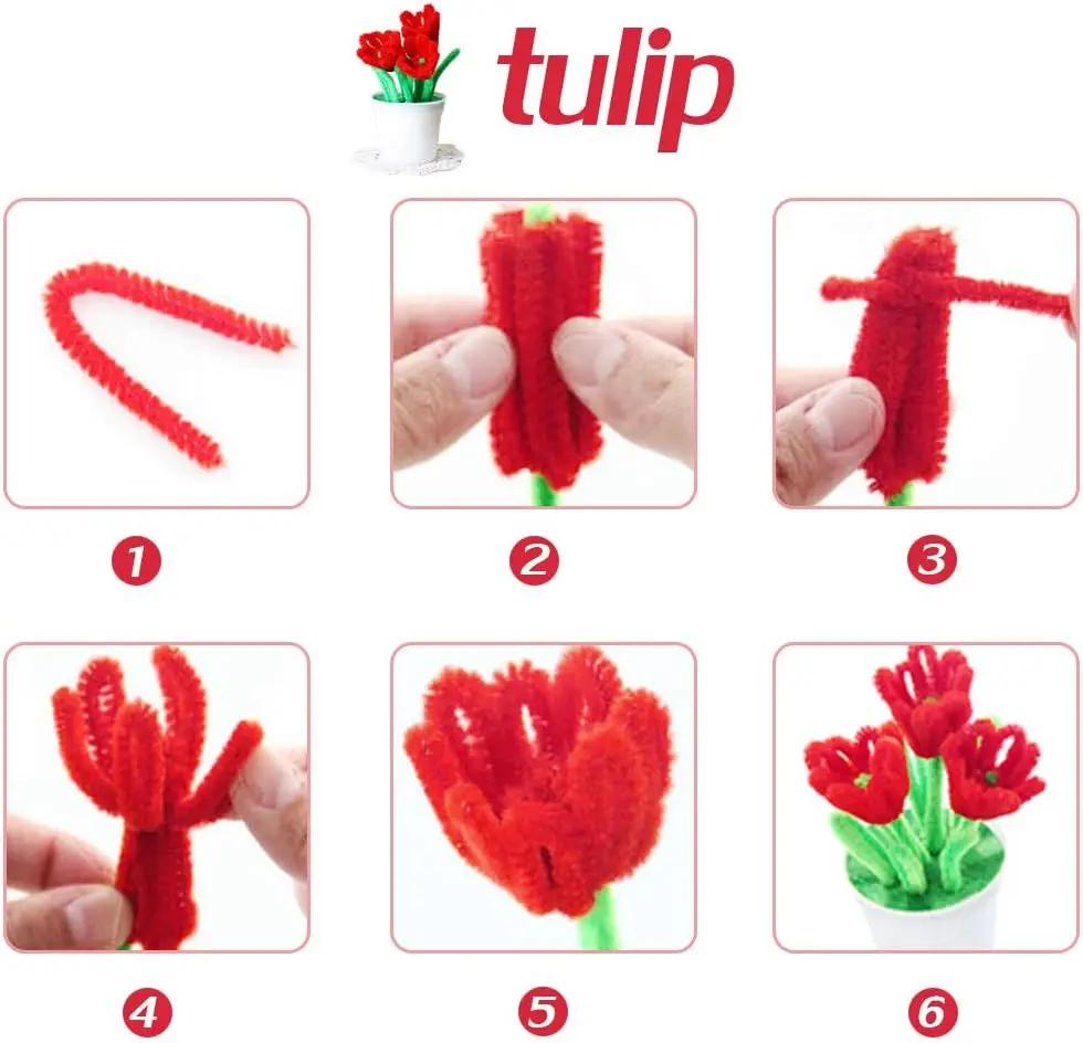 100pcs Red Chenille Stems Pipe Cleaners Handmade DIY Art Crafts Material Kids Creativity Handicraft Children toys