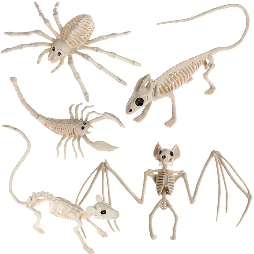 هالوين الديكور الحيوان الهيكل العظمي العظام مخيف العنكبوت الخفافيش الماوس العقرب سحلية بونز الحلي هالوين الرعب الدعائم الطرف