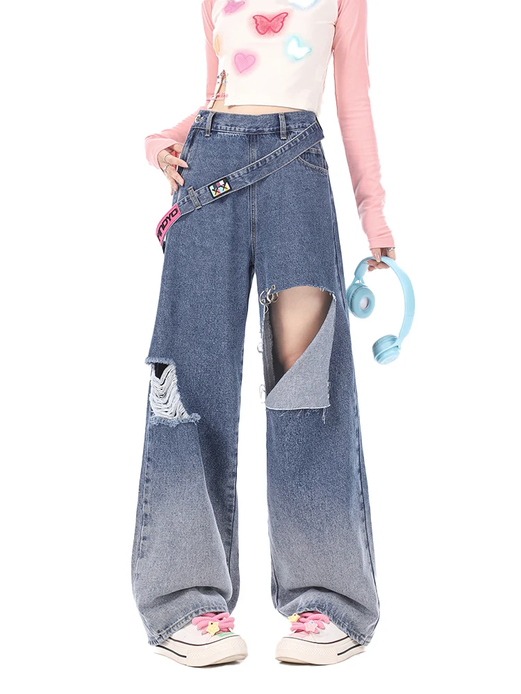 2024 Summer New AmericanRetro Straight Slim Denim Pants Women Causal Y2k 2000s Harajuku Stretwaer High Waist Loose Long Jeans