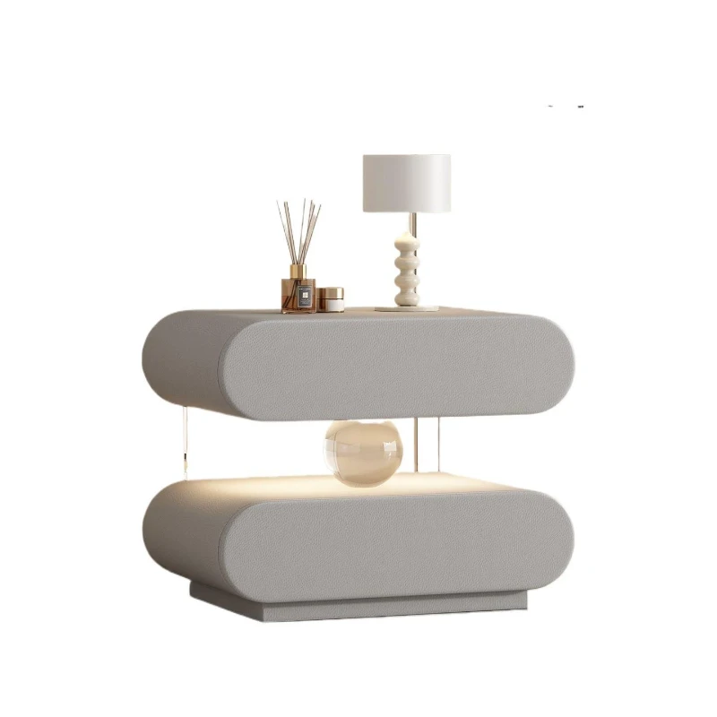 Light luxury smart cream wind installation-free sensor lamp bedside table side cabinet crystal ball bedroom storage cabinet