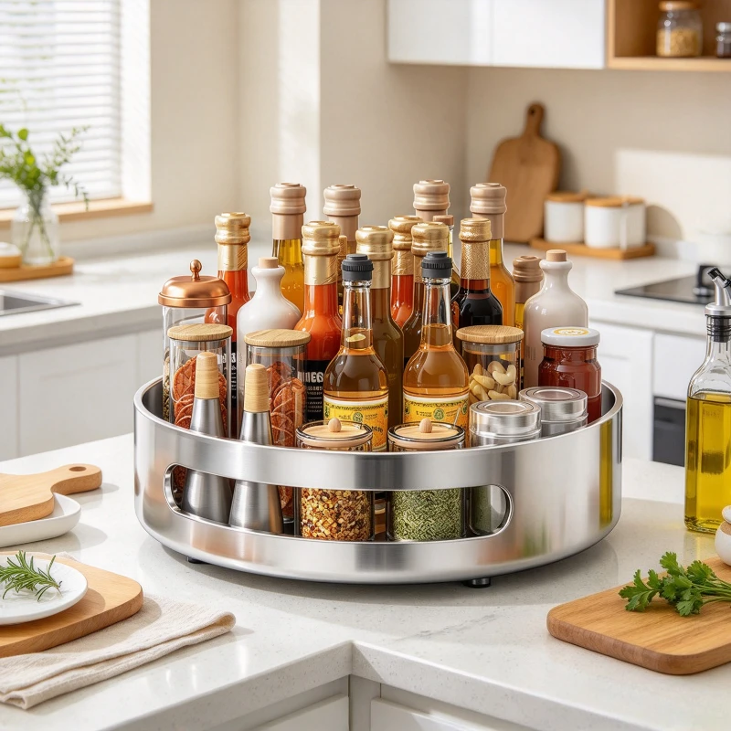 30cm 304 Stainless Steel Rotating Spice Rack Single Tier Countertop Seasoning Organizer with Smooth Turntable Easy Clean Design