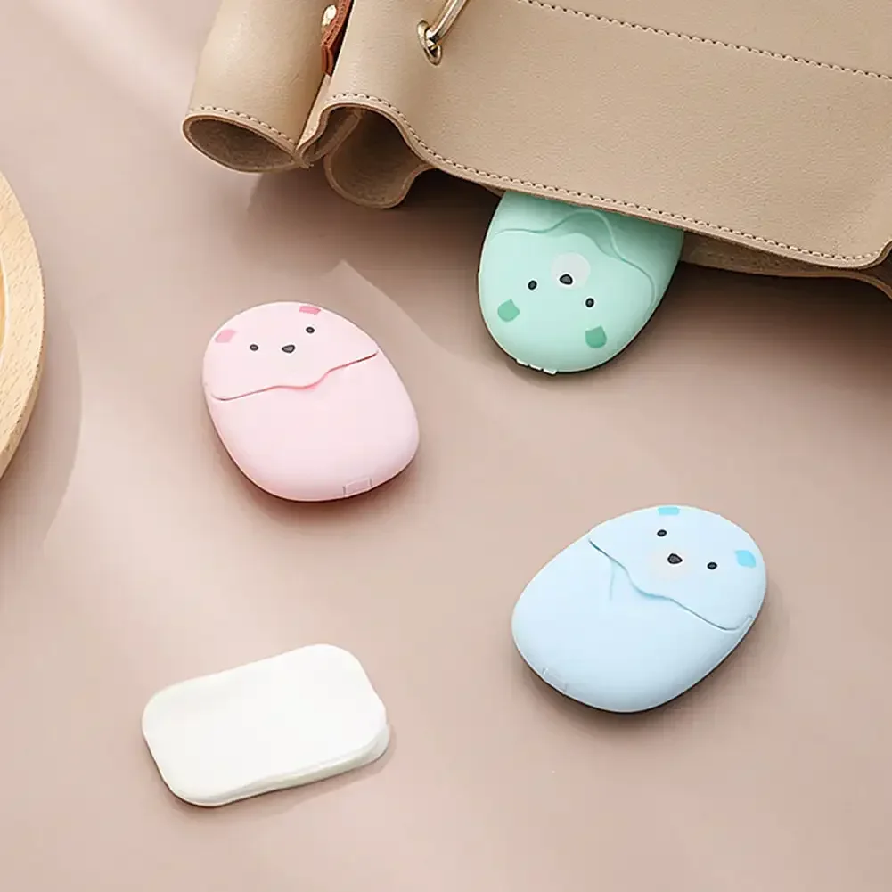 50pcs/set Cute Bear Paper Soap Tablets Travel Paper Soaps Portable Disposable Cleaning Soap Paper Cartoon Travel Paper Soaps