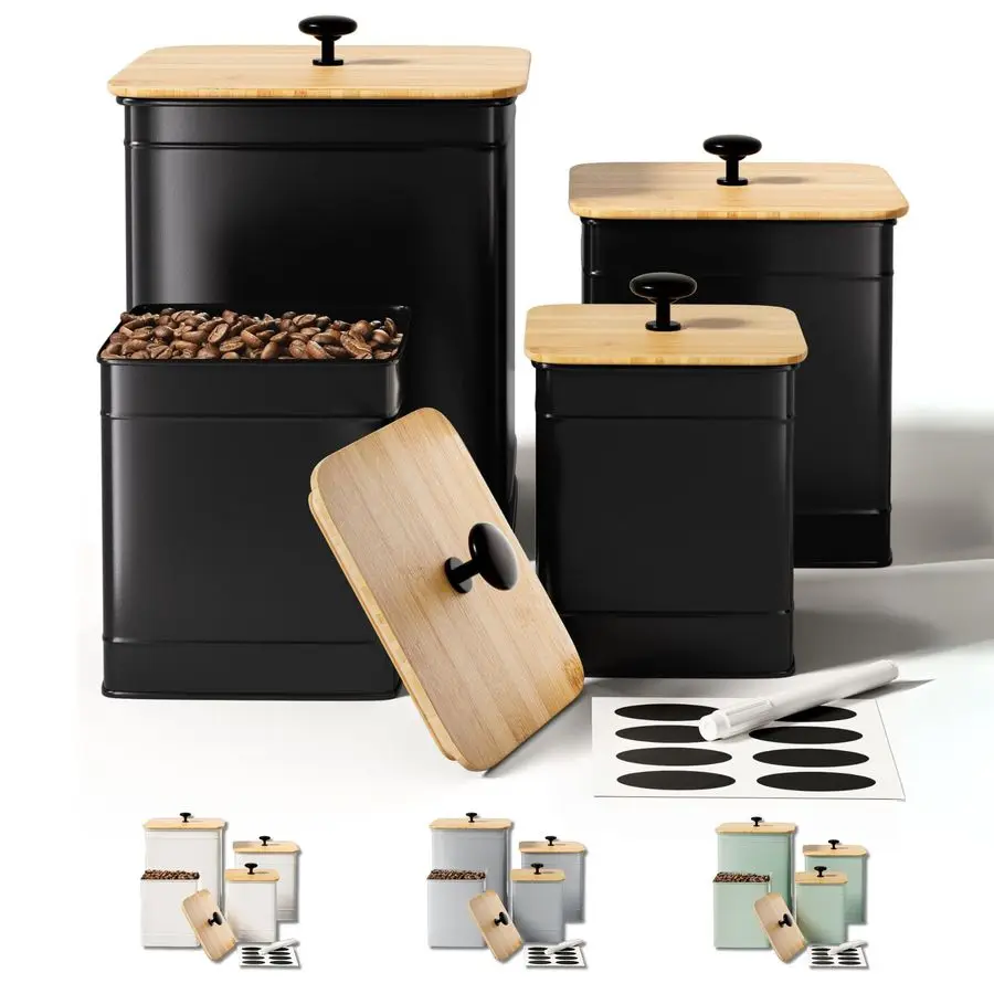 

Набор из 4 больших железных кухонных контейнеров для столешницы с настраиваемыми меловыми этикетками и маркером, герметичные