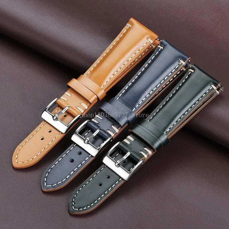 Universal Cowhide Stitching Bracelet 20mm 22mm 24mm Retro Calfskin Strap Quick Release WatchBand Vintage Sport Leather Wristbelt