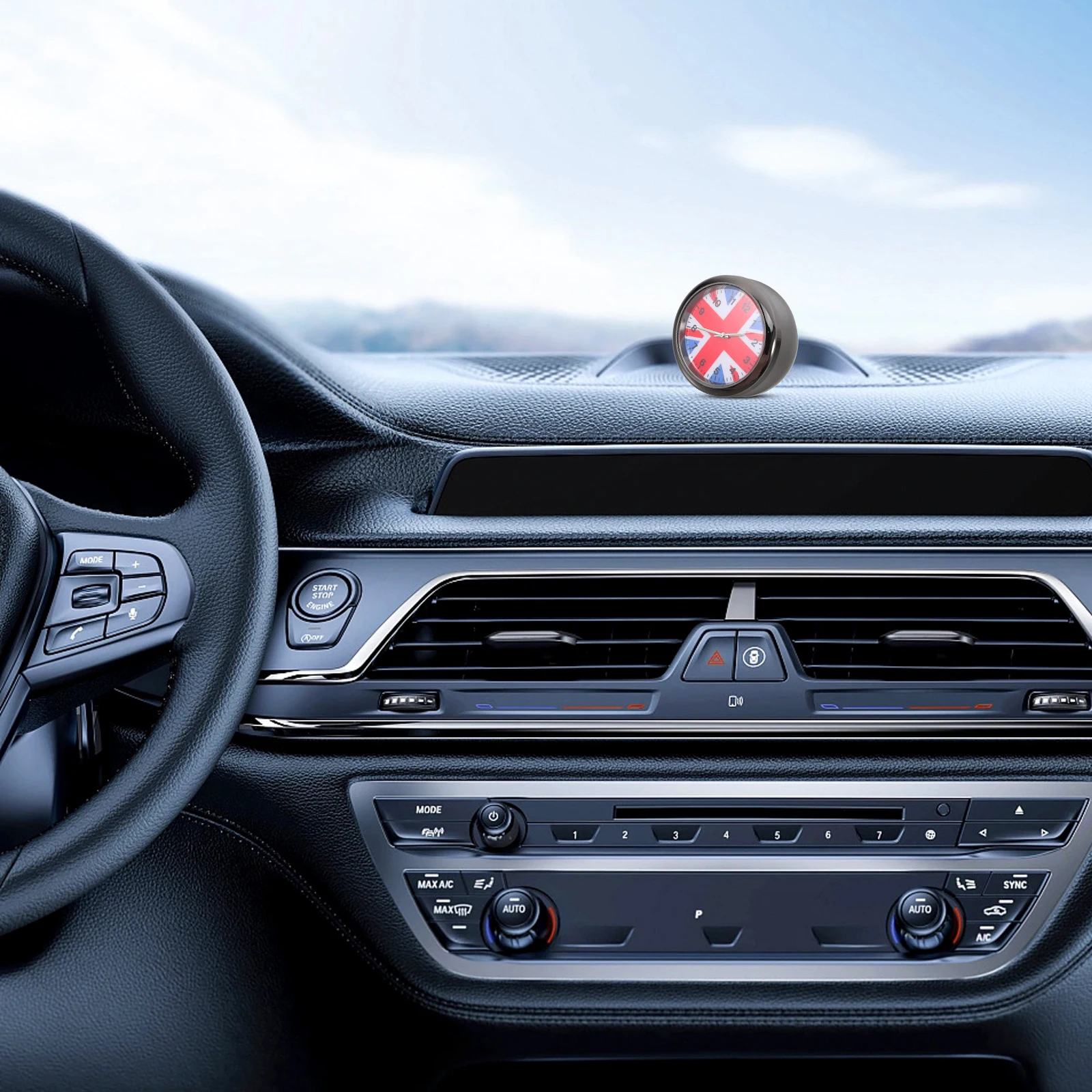 صغيرة مضيئة لوحة سيارة على مدار الساعة عصا على تنفيس كليب الكوارتز التناظرية ساعة للسيارات قوارب الدراجات ديكور المنزل تصميم العلم المملكة المتحدة