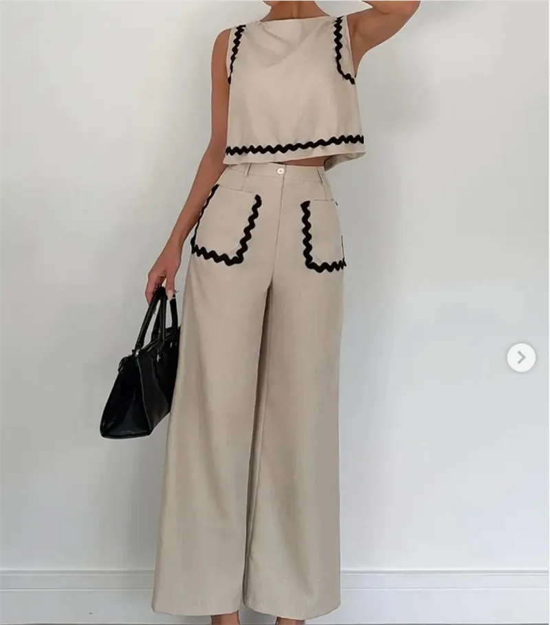 

Khaki Women Suit Skirt Set 2 Piece Vest+Pants Trouser Formal Office Lady Jacket Sleeveless Cotton Wedding Tuxedo Coat Customized