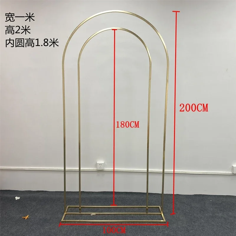 Gold-Plated Double Arch Outdoor Wedding Flower Display Rack, Door Frame, Birthday Party Backdrops, Welcome Sign, Balloons Stand