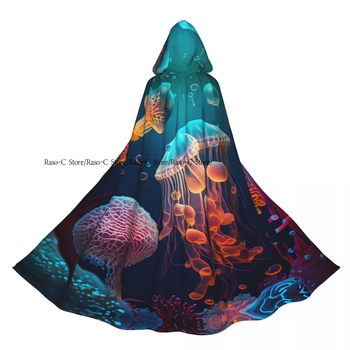 الكبار عباءة الرأس مقنعين الكرتون قنديل البحر طباعة القرون الوسطى زي الساحرة ويكا مصاص دماء قزم بوريم كرنفال حفلة #5