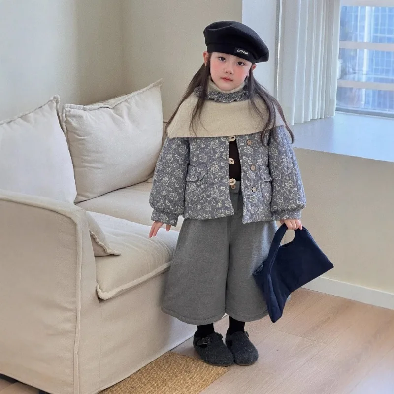 Coats Girls Outerwear Winter Clothing New Highend Fashion Girls New Chinese Retro Floral Cotton Jacket 2025