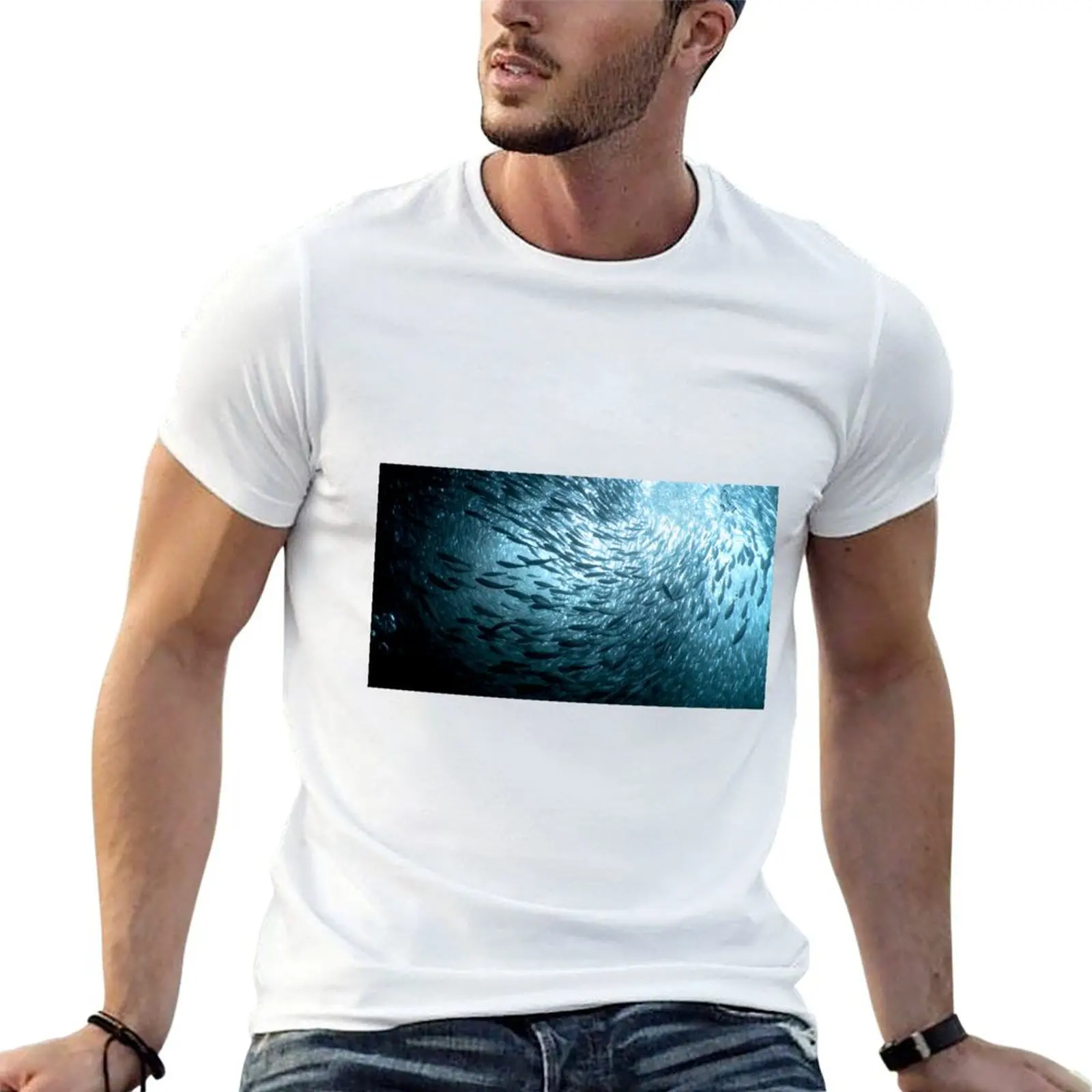 Inside of a school fish T-Shirt Sports Casual Short Sleeve Cotton Tee
