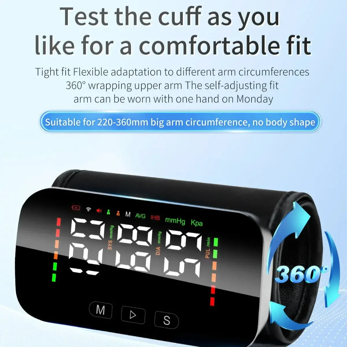 WiFi Bluetooth Upper Arm Integrated Blood Pressure Monitor LCD Large Display Screen Voice Broadcast YTYPE-C Multi Data Storage