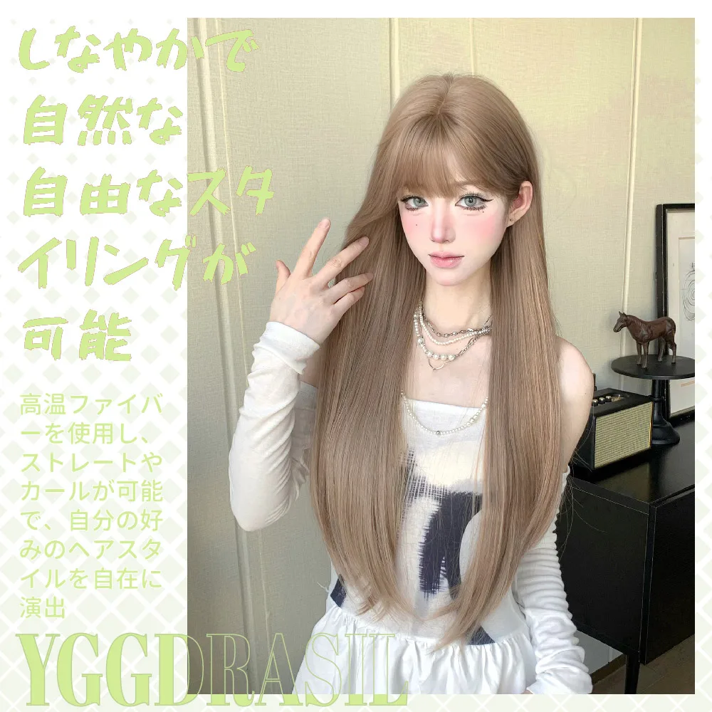 باروكة صناعية بنمط كلاسيكي بني ذهبي فاتح بطول 30 بوصة مع غرة شعر طبيعي طويل مستقيم للنساء للاستخدام اليومي مقاوم للحرارة #4