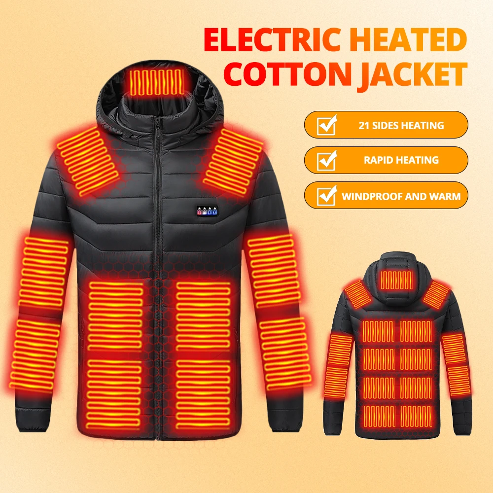 

Heated Jacket Men Coats 2/21 Areas USB Self Heated Clothing Women Winter Skiing Camping Heated Down Jacket