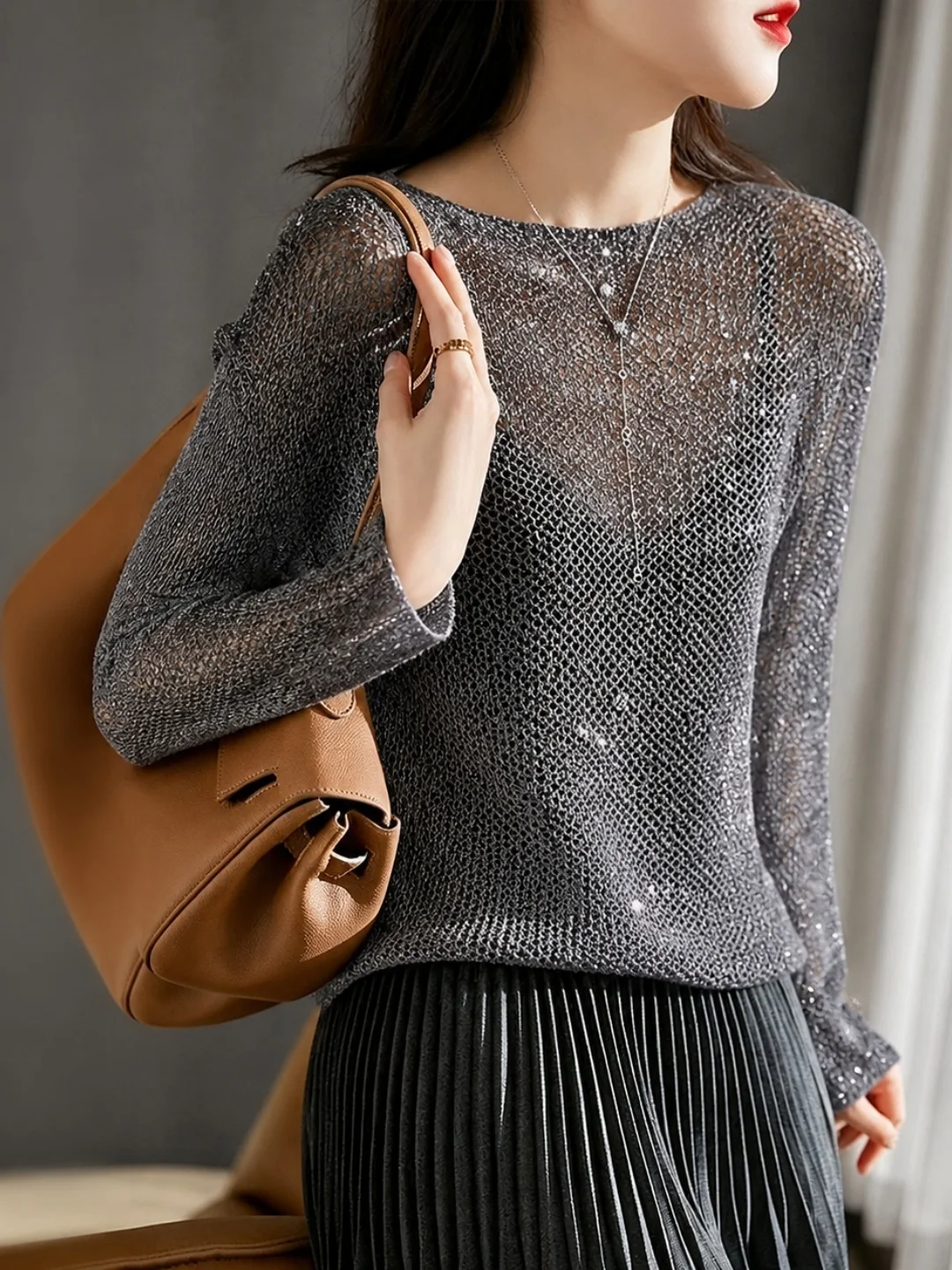 Korean Style Long Sleeve Knitted Sweater Hollow out Design Comfortable Soft Women's New Autumn Fashion Casual Straight Cut Top