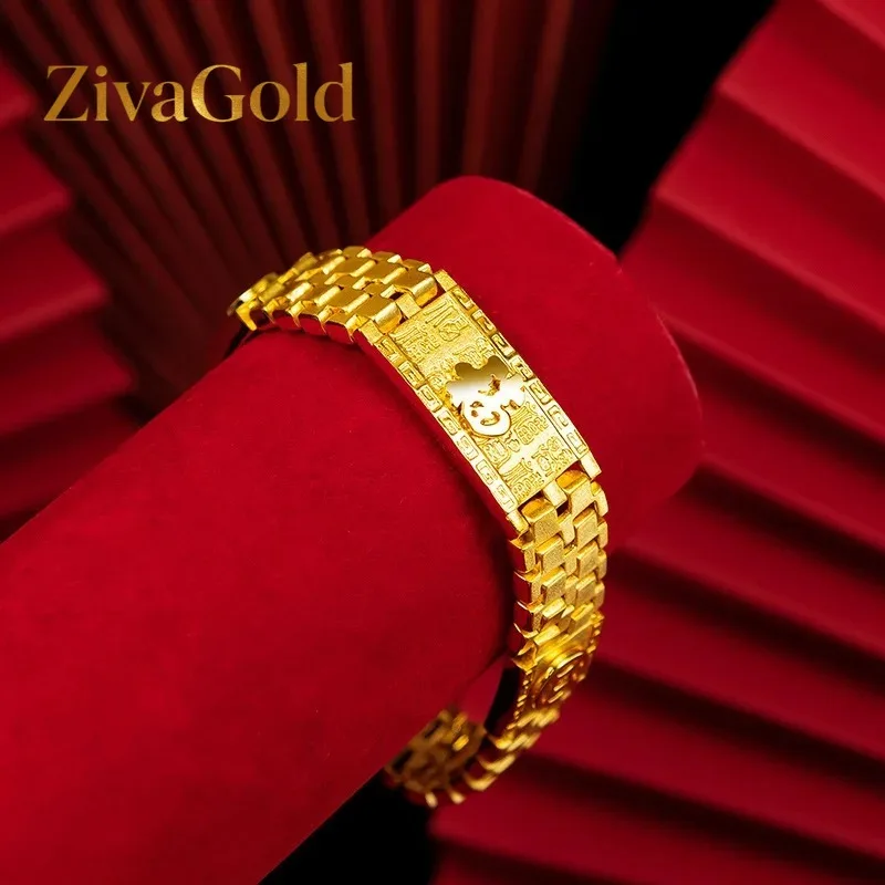 

ZivaGold Men's 24K Gold (AU999) Antiqued Hundred Blessings Coin Bracelet | Aged coin, hammered texture with leather cord