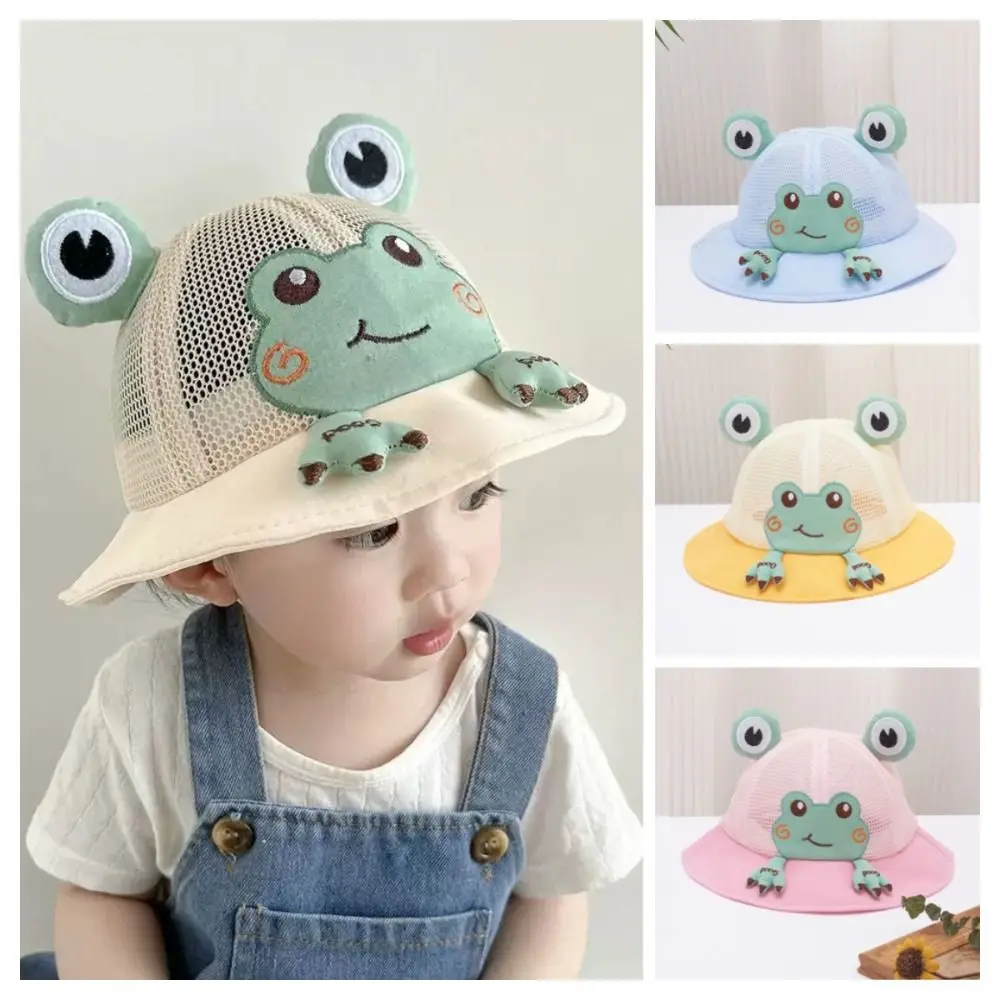 

Sweet Korean Style Cartoon Frog Bucket Hat Breathable Mesh Baby Sun Protection Hat Streetwear Cotton Children Fishman Hat Summer