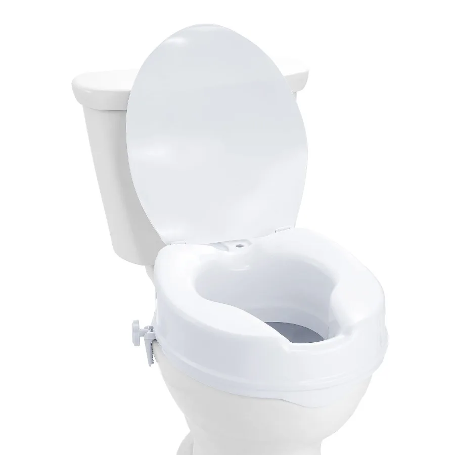 White Universal Polypropylene 4 Raised Toilet Seat for Easy Access and Enhanced Comfort in Bathroom Applications Dura