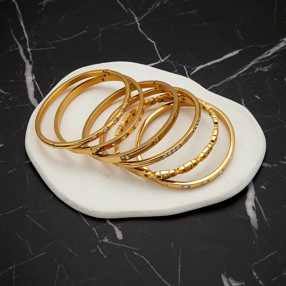 ENFASHION Pulseras Cuff Bangle With Round Zircon For Women 18K Gold Plated Cuff Bracelet Elegant Jewelry Party Gift B2406 B4010