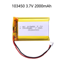 100% prawdziwa pojemność 3,7 V 103450   Akumulator litowo-polimerowy o pojemności 2000 mAh, do aparatów fotograficznych, GPS, głośników Bluetooth, kontrolera PS4