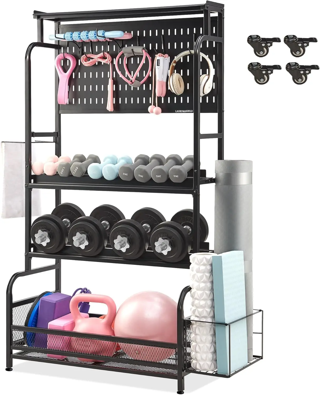

56'' Taller Home Gym Storage Organizer, Yoga Mat Storage Ra With Hanging Board, Exercise Workout Equipment Storage Stand For