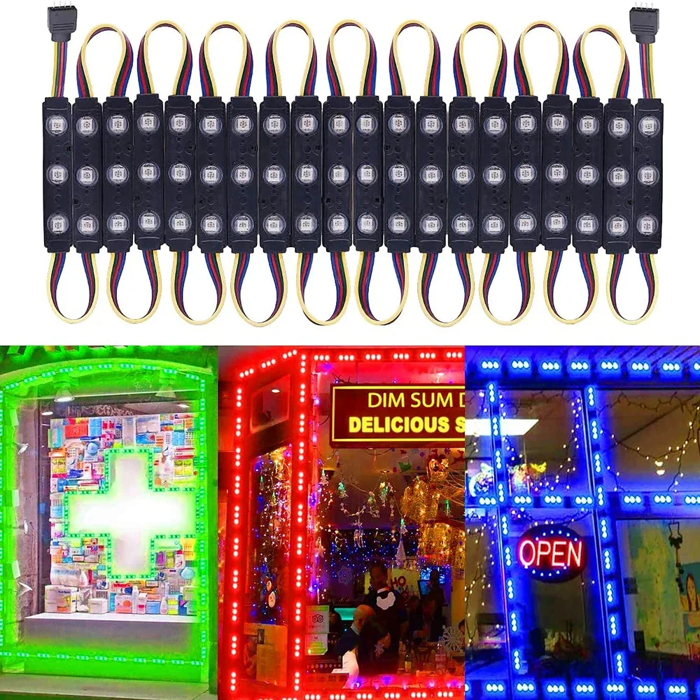 12V LED Module Lights 20PCS with Power Controllor 5050 RGB Waterproof Storefront Business Light  for Advertising Signs Deco