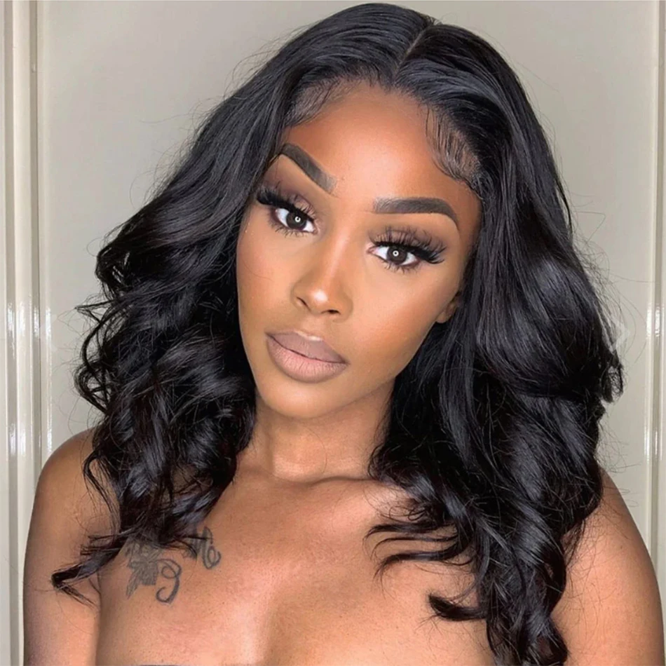 Brazilian Body Wave Bob Wig, Perucas Glueless, Cabelo Natural Pré Arrancado, Cabelo Humano, 13x4 HD Transparente Lace Front