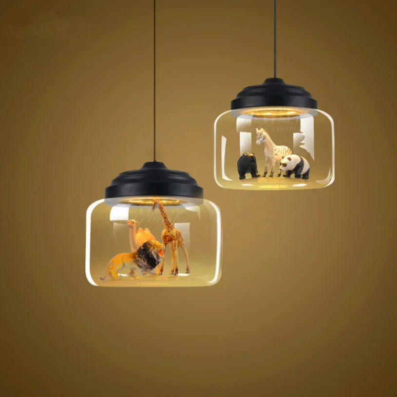 

Cartoon Animal Glass Pendant Light for Kids Bedroom LED Bedside Hanging Lamp School Shop Decorative Ceiling Chandelier