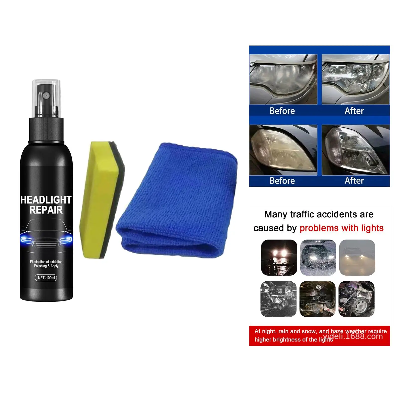 Car Headlight Restoration Kit Headlamp Care Yellowing Aging Polish Liquid