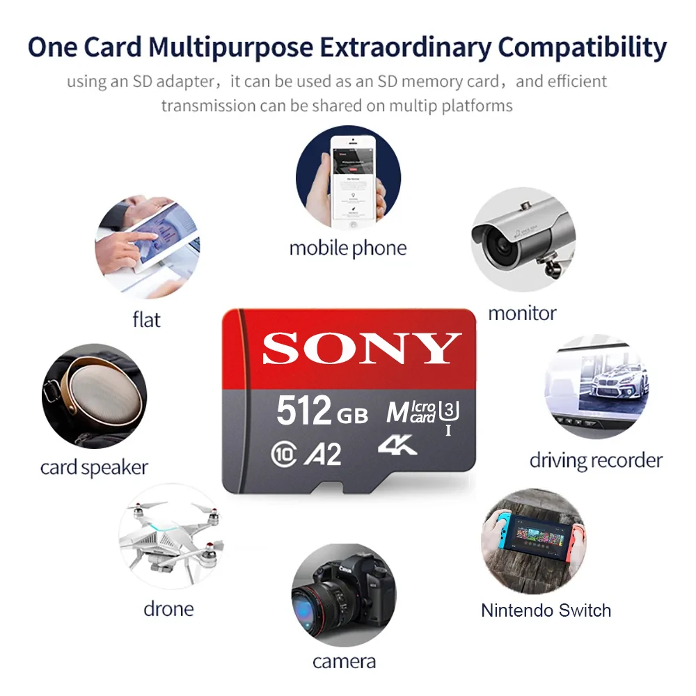 SONY 2TB Micro SD Memory Card 512GB 256GB 128GB 64GB 32GB Micro SD TF Flash Card classe 10 MicroSD per Xiaomi Camera Phone Camera