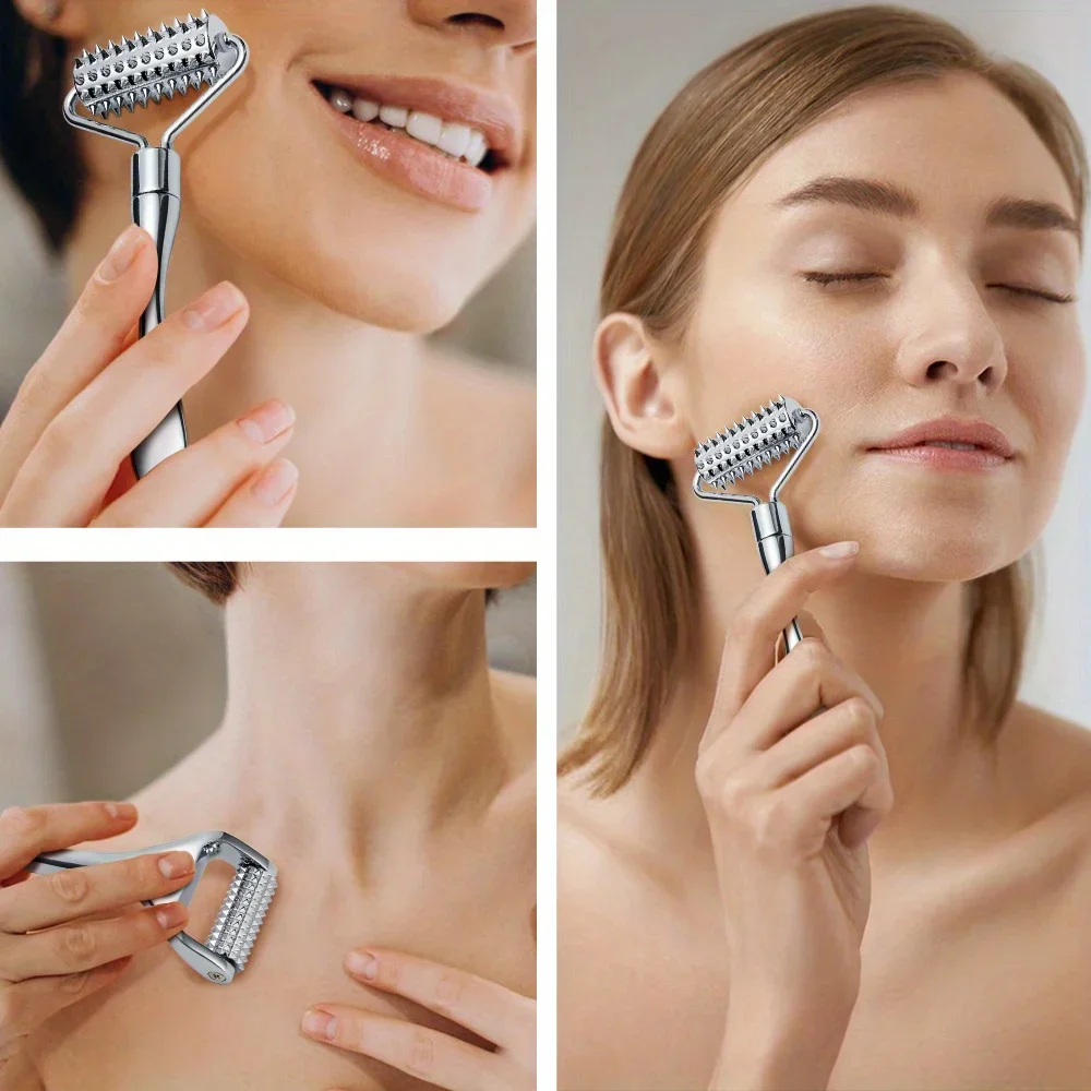 Massageador para rosto, corpo inteiro, beleza, spa, ferramentas de cuidados com a pele, massageador de acupressão, aço inoxidável, rolo de massagem facial, ferramenta gua sha