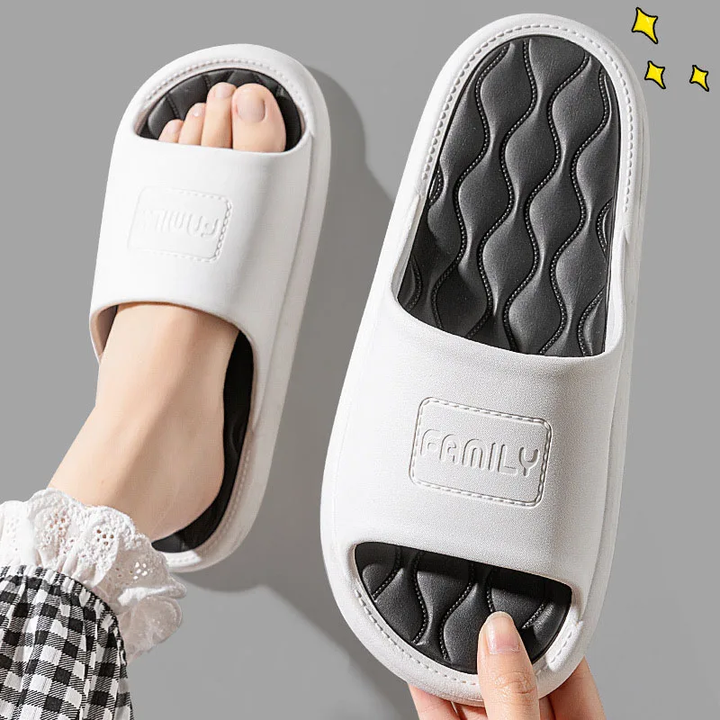 WDZKN Fashion Women Home Slippers Open Toe Comfort Soft Non-Slip Bathroom Flat Slippers Ladies Couple Mixed Colors indoor Slides