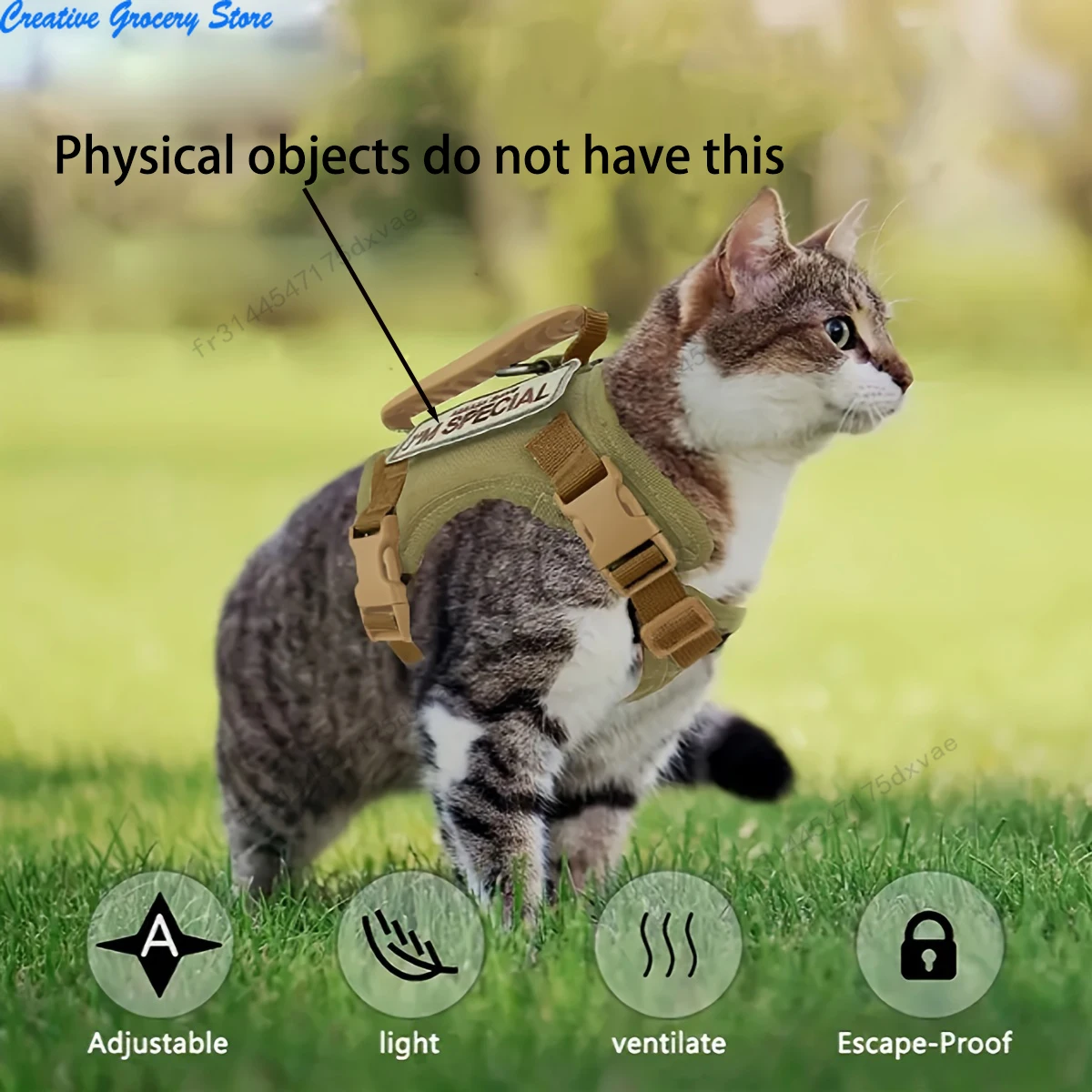 Arnés de pecho táctico de color caqui para gatos, tipo chaleco, cuerda de plomo, antirotura, correa ajustable para gatos, cadena para perros pequeños, un traje