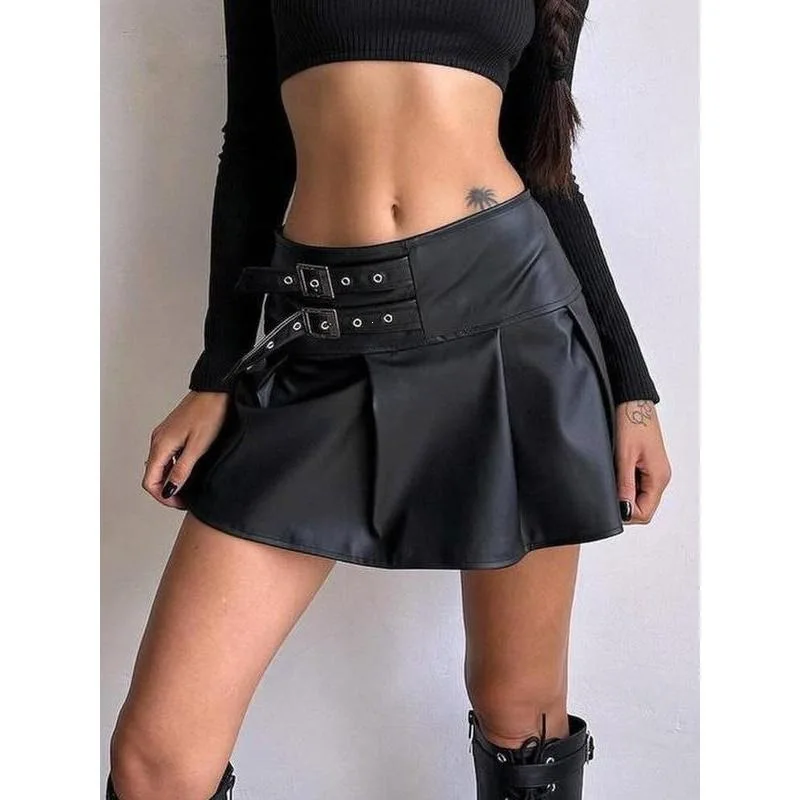 

Punk Style Pleather Skirt Unisex Spring Collection Fashionable Short Skirt Alternative Fabric Design