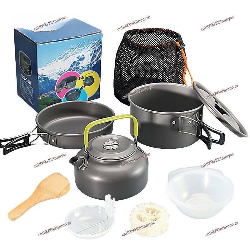 

Bestseller Outdoor Teapot Set Pot with Accessories DS-308 Set Pot Combination Alumina Material Portable Camping Set Pot Teapot