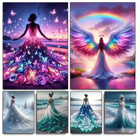 5DDIY Diamond Painting Embroidery Dreamy Landscape Evening Dress Beach Mosaic Cross Embroidery Gift Wall Decoration