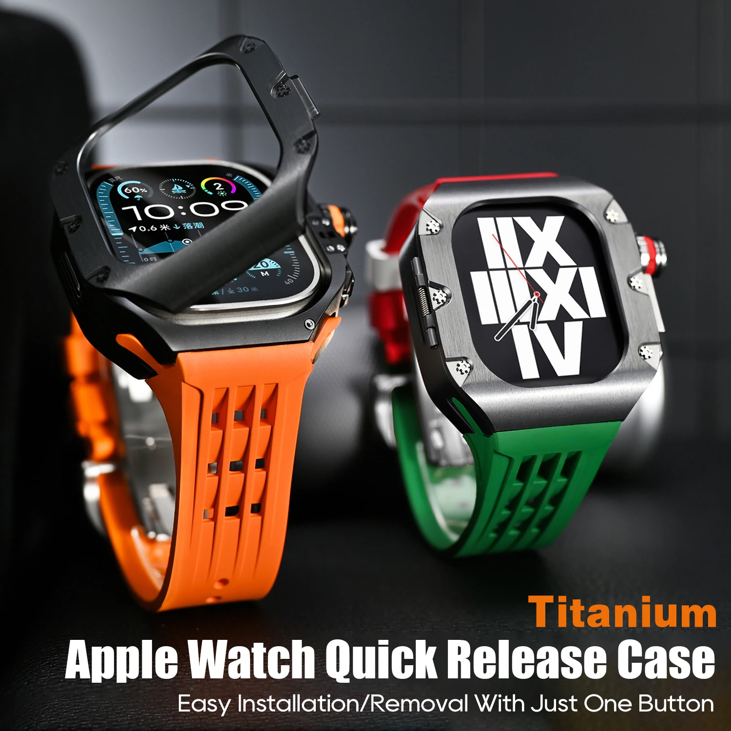 Retrofit Kit Titanium Case For Apple Watch Ultra 2 49mm 45mm 44mm Customization For iWatch Series 9 8 7 6 5 Protect Rubber Strap